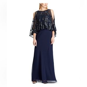 Lauren Ralph Lauren Women's Sequined-Overlay Georgette Gown New 6